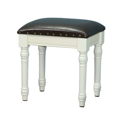Contemporary Scandinavian Square Linen Faux Leather Solid Wood Vanity Stool Backless Armless For Bedroom