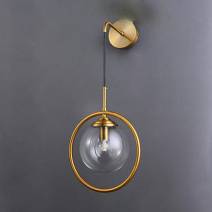 Contemporary Creative Round Iron Glass 1-Light Wall Sconce Lamp For Living Room