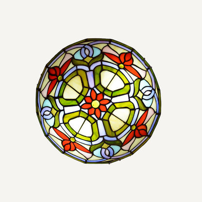European Tiffany Stained Glass Round 2/3 Light Flush Mount Ceiling Light