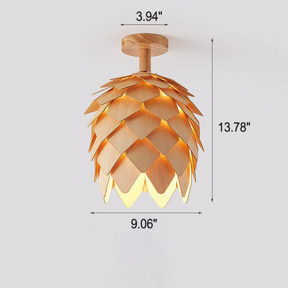 Nordic Wood Geometric Round 1-Light Semi-Flush Mount Ceiling Light