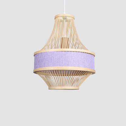 Modern Boho Bamboo Weaving Lantern Fabric 1-Light Pendant Light For Dining Room