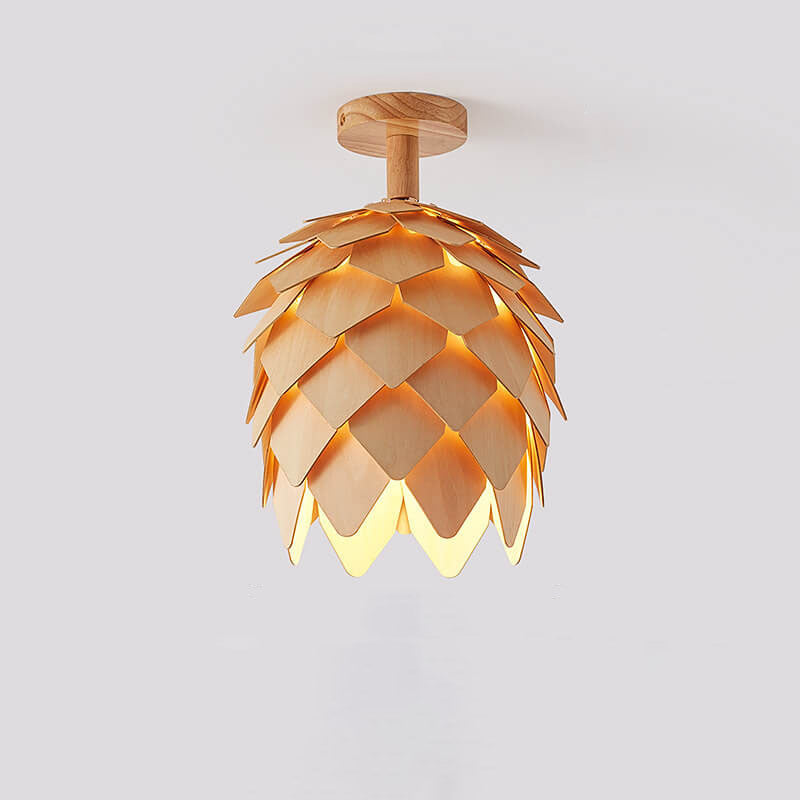 Nordic Wood Geometric Round 1-Light Semi-Flush Mount Ceiling Light