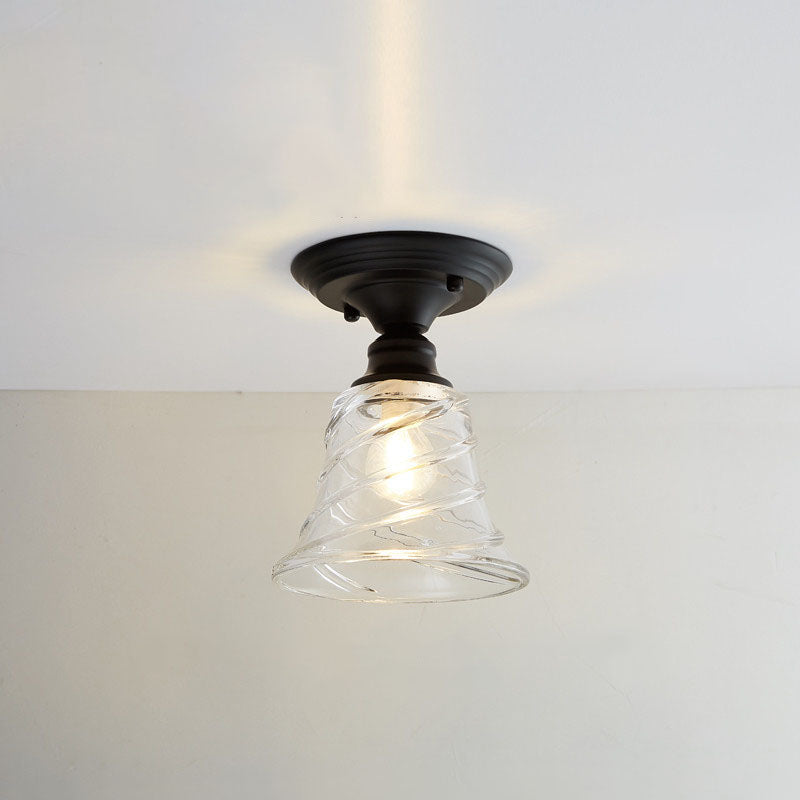 Nordic Vintage Glass Floral Round Geometry 1-Light Semi-Flush Mount Ceiling Light