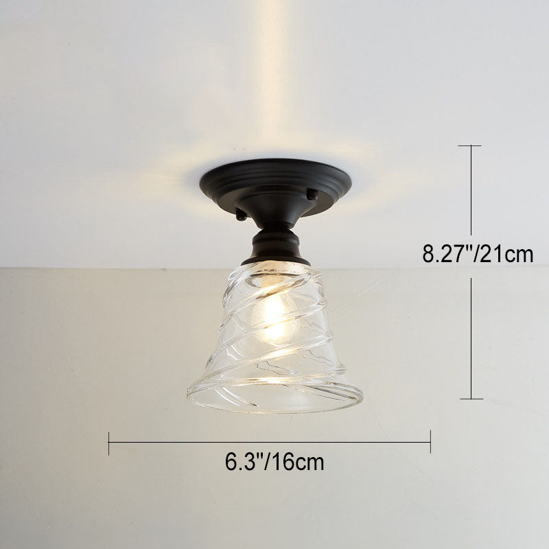 Nordic Vintage Glass Floral Round Geometry 1-Light Semi-Flush Mount Ceiling Light