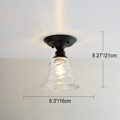 Nordic Vintage Glass Floral Round Geometry 1-Light Semi-Flush Mount Ceiling Light