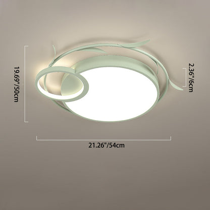 モダンアールデコ調 アイアンアクリル スクエアラウンドリーフ LED フラッシュマウントシーリングライト 寝室用
