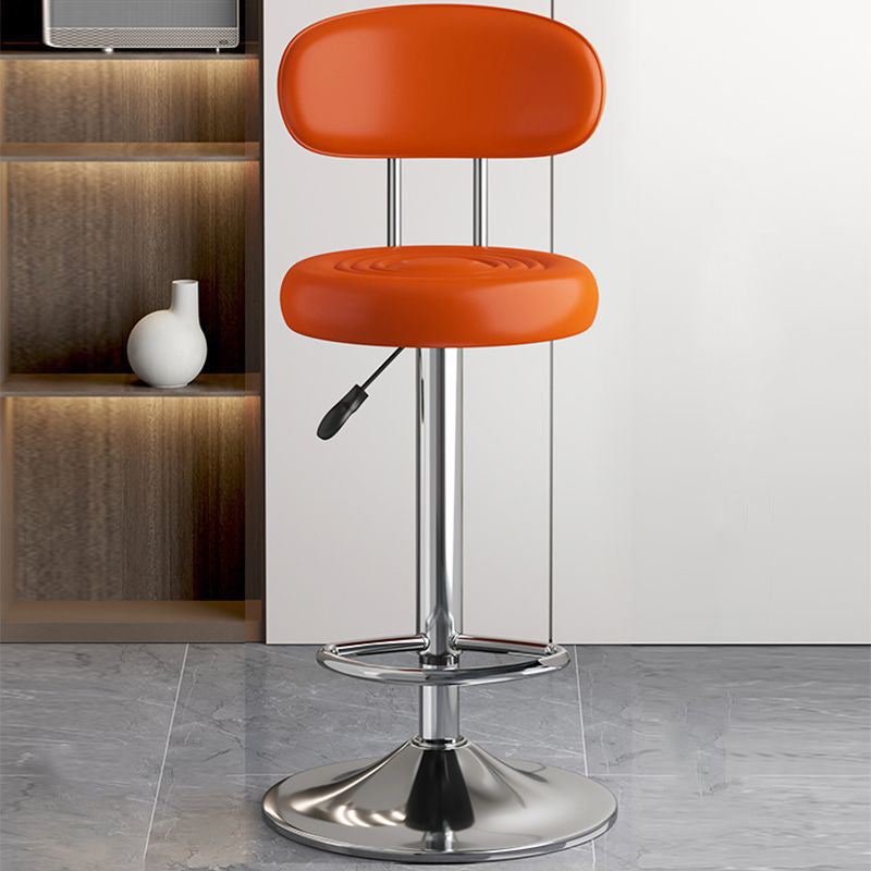 Contemporary Luxury Round Faux Leather Upholstered Swivel Bar Stool Height Adjustable Footrest For Dining Room