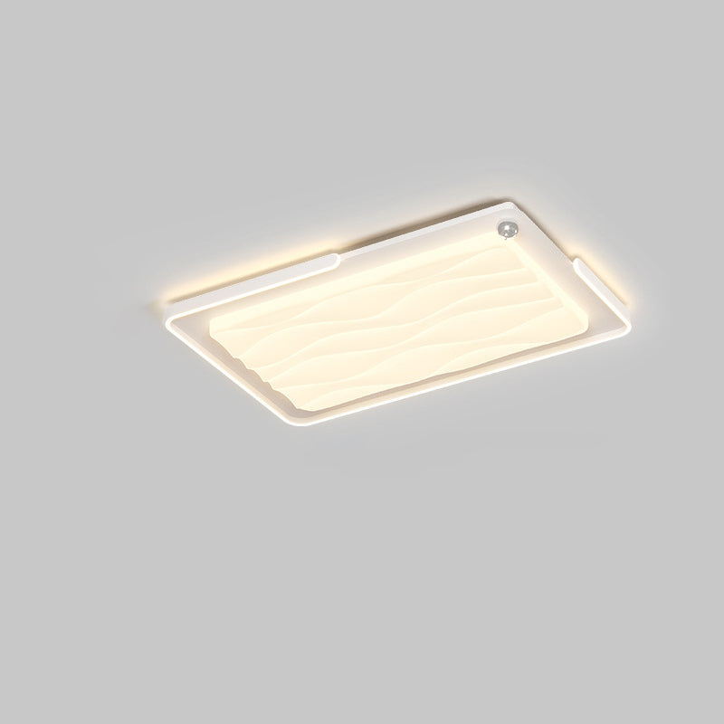 Contemporary Nordic Iron Acrylic Round Square Rectangular Ripple LED Flush Mount Ceiling Light For Bedroom