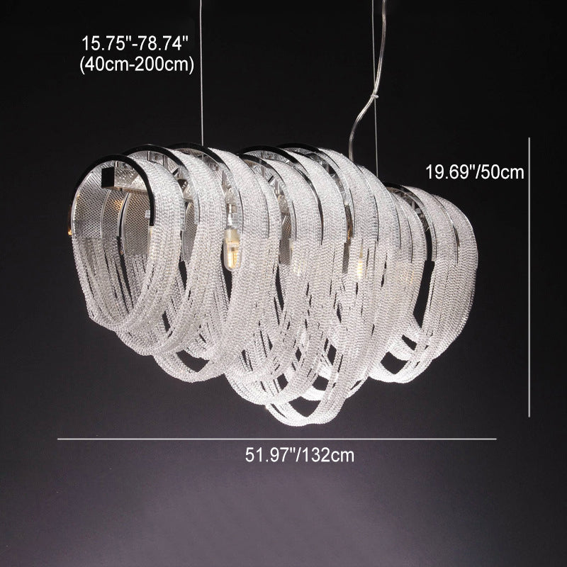 Contemporary Luxury Rectangular Fringe Crystal Stainless Steel 9/11/13 Light Island Light Chandelier For Dining Room