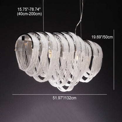 Contemporary Luxury Rectangular Fringe Crystal Stainless Steel 9/11/13 Light Island Light Chandelier For Dining Room