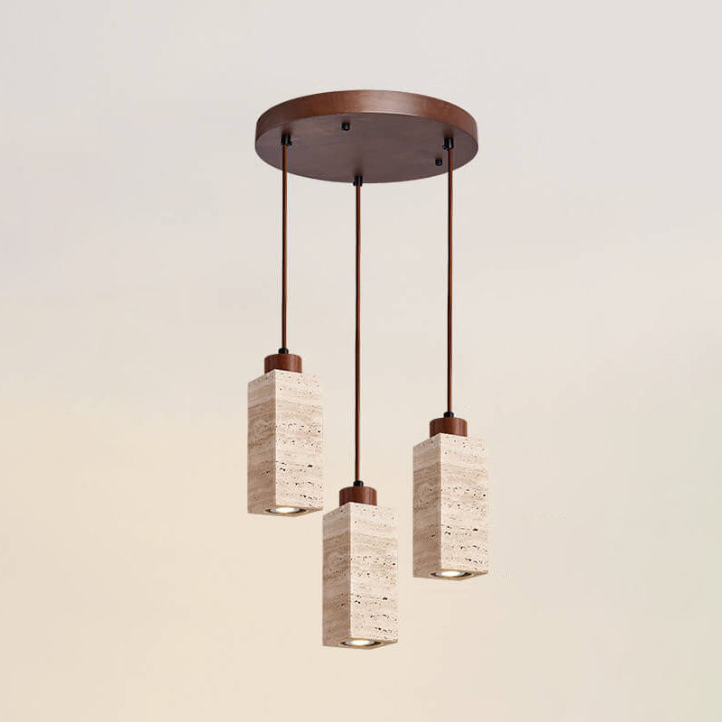 Japanese Wabi-sabi Solid Wood Stone 1/2/3-Light Island Light Chandelier
