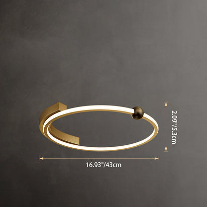 Modern Minimalist Full Copper Curved Line Round Shade LED Semi-Flush Mount Ceiling Light For Living Room
