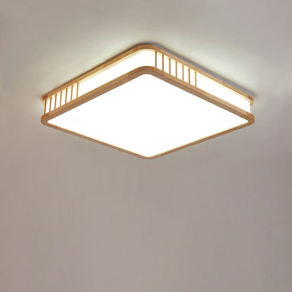Japanese Minimalist Log Square LED Flush Mount Ceiling Light