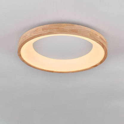 Nordic Minimalist Log Wood Round LED Flush Mount Ceiling Light