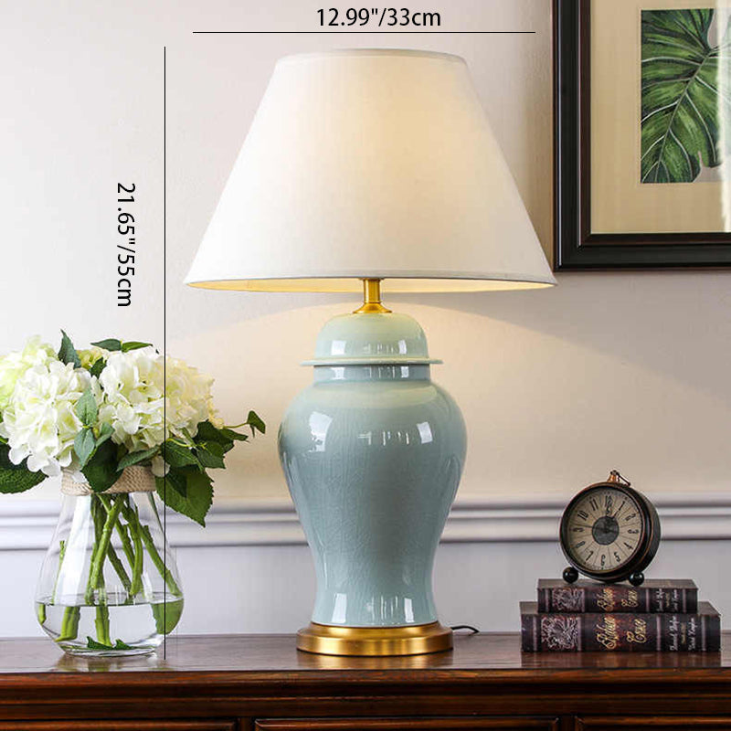 Traditional Chinese Fabric Shade Ceramic Vase Base 1-Light Table Lamp For Study