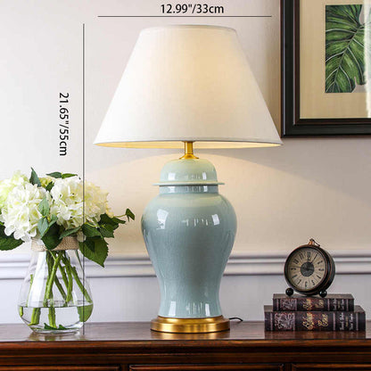 Traditional Chinese Fabric Shade Ceramic Vase Base 1-Light Table Lamp For Study