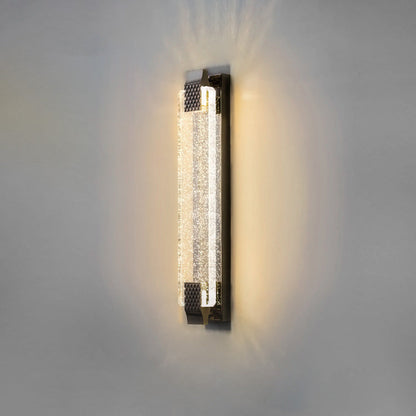 Contemporary Luxury Dazzling Rectangular Bubble Textured Crystal Shade Stainless Steel LED Wall Sconce Lamp For Living Room