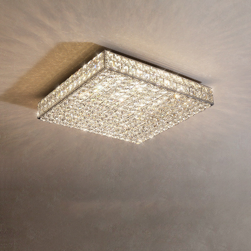 مصباح سقف LED دائري مستطيل الشكل من الكريستال من الفولاذ المقاوم للصدأ بتصميم عصري فاخر لغرفة المعيشة