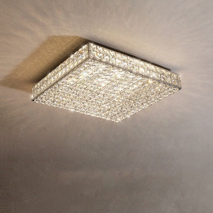مصباح سقف LED دائري مستطيل الشكل من الكريستال من الفولاذ المقاوم للصدأ بتصميم عصري فاخر لغرفة المعيشة