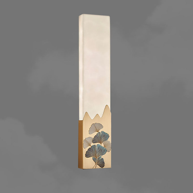 Traditional Chinese Marble All-Copper Rectangular LED Wall Sconce Lamp For Bedroom