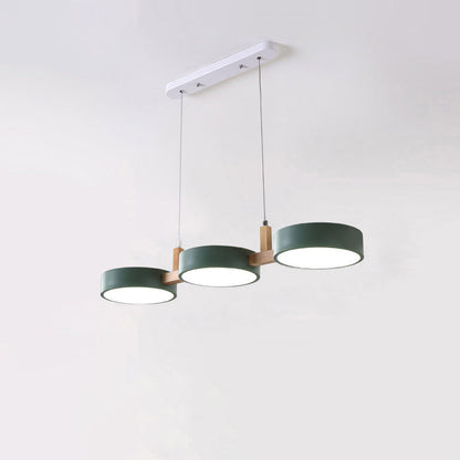 ثريا جزيرة LED معاصرة من الخشب الصلب مصنوعة من الأكريليك والمعدن بتصميم دائري على طراز الماكارون الإسكندنافي لغرفة الطعام 