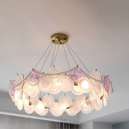 Traditional French Round Shell Hardware Glass 8/10 Light Pendant Light For Living Room