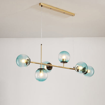 Contemporary Nordic Iron Glass Strip Ball 6-Light Island Light Chandeliers For Dining Room