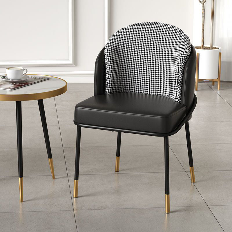 Modern Luxury Square Upholstered Curved Backrest Genuine Leather Fabric Iron Dining Chair For Dining Room