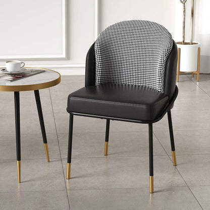 Modern Luxury Square Upholstered Curved Backrest Genuine Leather Fabric Iron Dining Chair For Dining Room