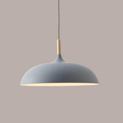 Modern Metal Wooden Top 1-Light Dome Pendant Light