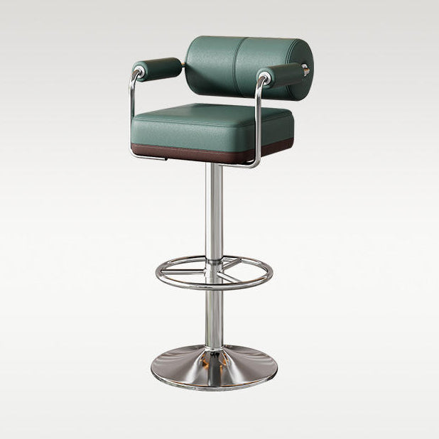 Modern Luxury Square Cylindrical Artificial Leather Metal Bar Stool Backrest Armrest For Dining Room