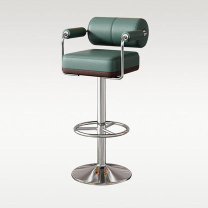 Modern Luxury Square Cylindrical Artificial Leather Metal Bar Stool Backrest Armrest For Dining Room