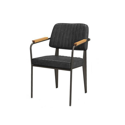 Contemporary Industrial Oil wax Leather Metal Sponge Wood Square Vertical Stripe Dining Chair Backrest Armrest For Dining Room