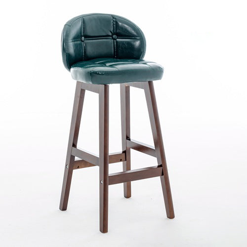 Modern Minimalist Square Wood Oiled Wax Leather Foam Bar Stool With Four Legs Backrest For Dining Room