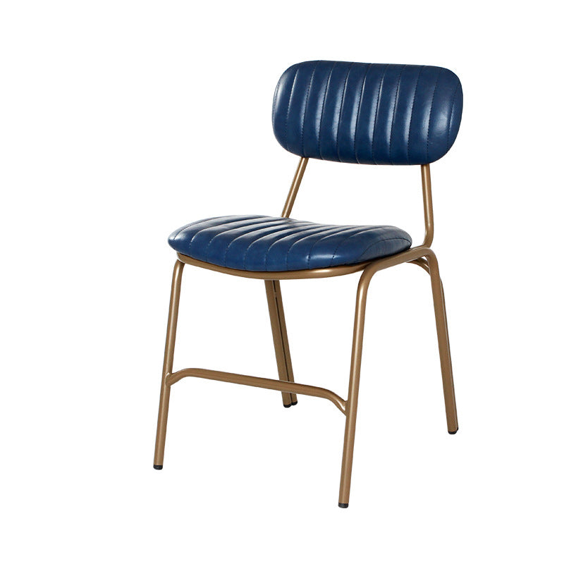 Contemporary Industrial PU Leather Iron Square Elliptical Stripe Dining Chair Backrest Footrest For Dining Room