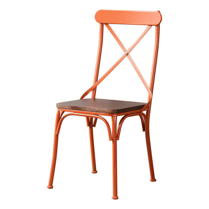 Contemporary Industrial PU Leather Wood Iron Square X Shape Back Dining Chair & Table Set For Dining Room