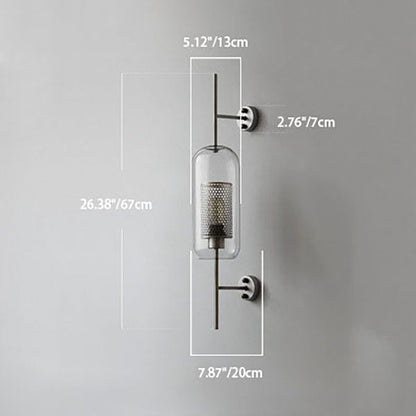 Contemporary Industrial Cylinder Glass Shade Iron Finish Frame 1-Light Wall Sconce Lamp For Bedroom
