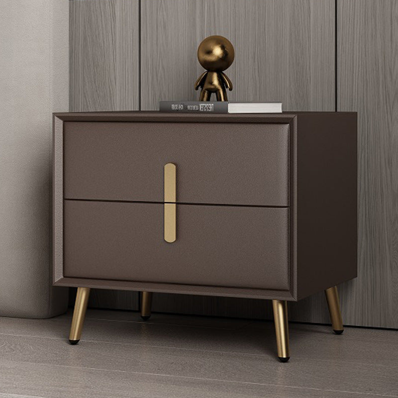 Modern Luxury Rectangular Solid Wood Microfiber Leather Hardware Nightstand 2-Drawer For Bedroom