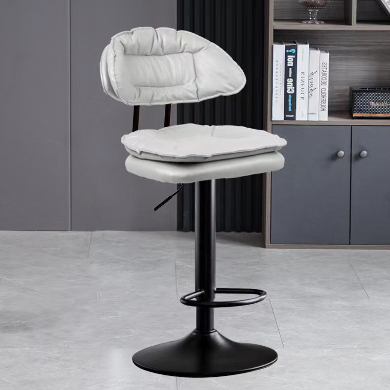 Modern Minimalist Square Cushion Faux Leather Metal Bar Stool Backrest Height Adjustable For Dining Room