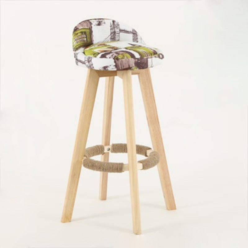 Traditional Vintage Round Fabric Wood Frame Swivel Bar Stool Low Back Footrest For Dining Room