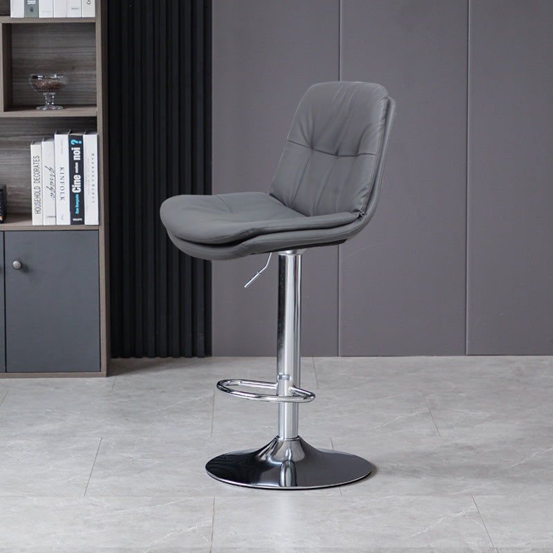 Contemporary Nordic Round Base Rectangle Cushion Nappa Leather Foam Metal Frame Bar Stool Backrest For Dining Room