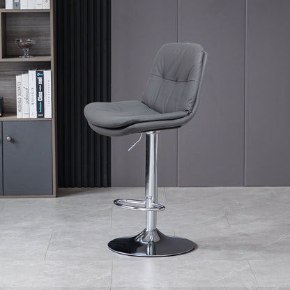 Contemporary Nordic Round Base Rectangle Cushion Nappa Leather Foam Metal Frame Bar Stool Backrest For Dining Room