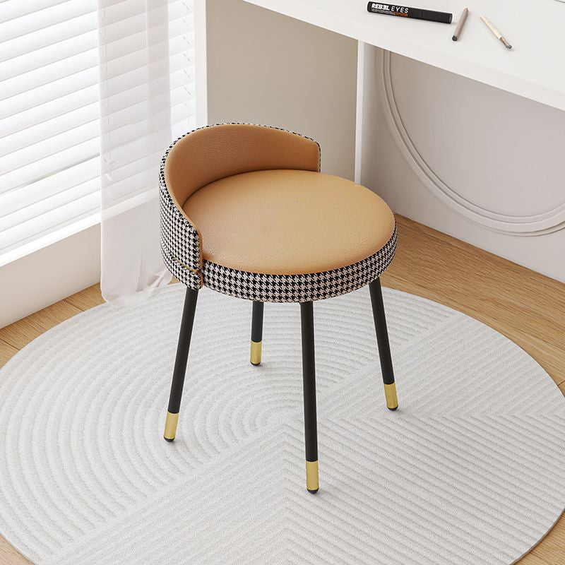 Modern Minimalist Round Cotton Linen Artificial Leather Iron Vanity Stool Low Backrest For Bedroom