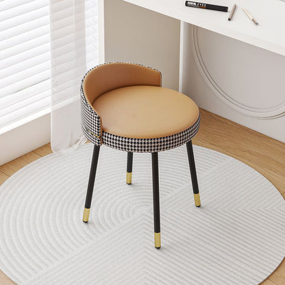 Modern Minimalist Round Cotton Linen Artificial Leather Iron Vanity Stool Low Backrest For Bedroom