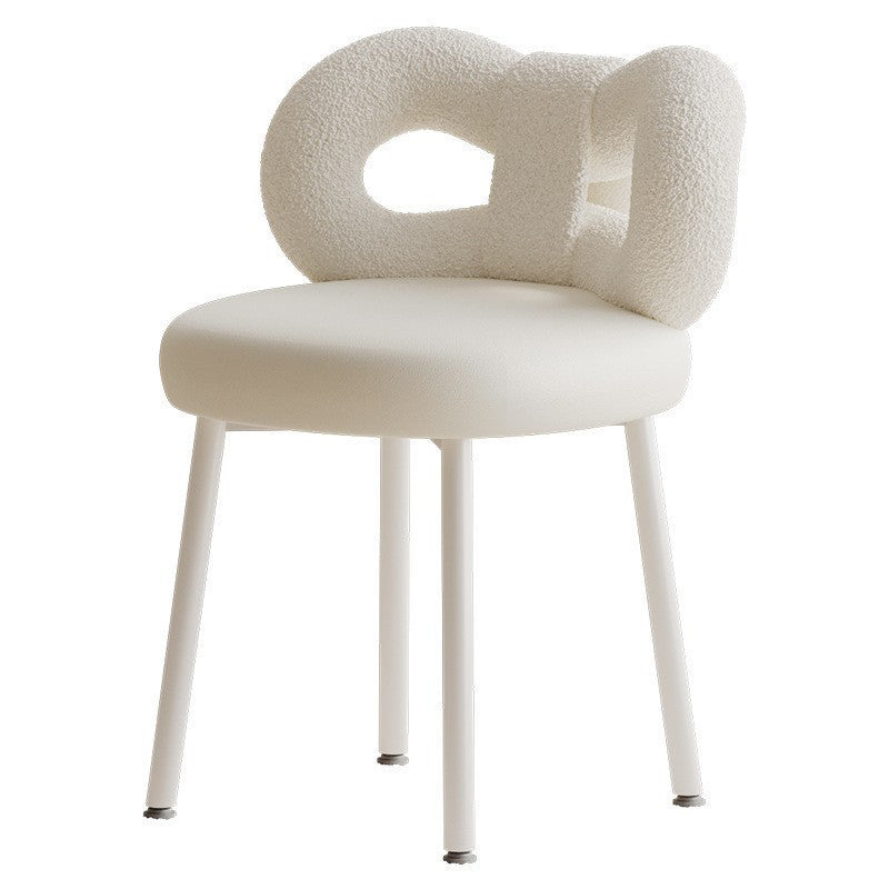 Modern Art Deco Butterfly Knot Round Lambswool Faux Leather Metal Vanity Stool Backrest Armless For Bedroom