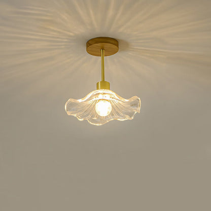 Contemporary Luxury Flower Copper Glass 1-Light Semi-Flush Mount Ceiling Light For Hallway