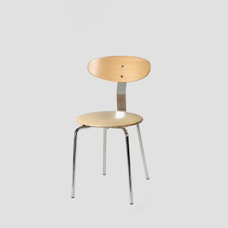 Modern Minimalist Round Wood Faux Leather Iron Dining Chair Four Legs Backrest For Dining Room