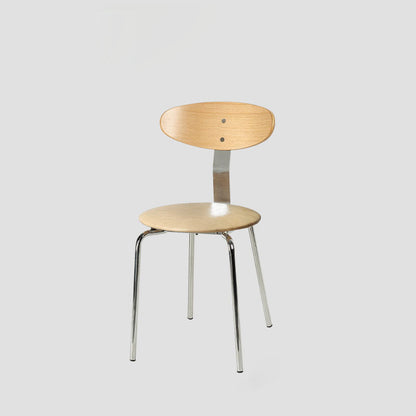 Modern Minimalist Round Wood Faux Leather Iron Dining Chair Four Legs Backrest For Dining Room