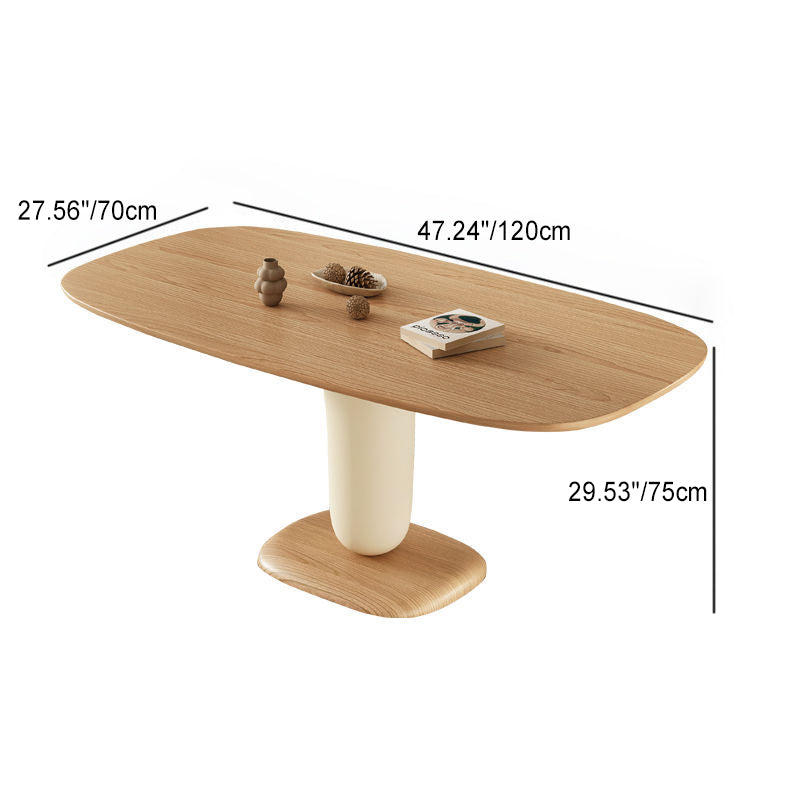 Traditional Japanese Elliptical Ash Wood Oaken Faux Leather Dining Table & Chair Set For 4/6 Seats