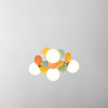 Modern Mid-century Acrylic Flower Decor Glass Ball Shade 1-Light Semi-Flush Mount Ceiling Light For Living Room